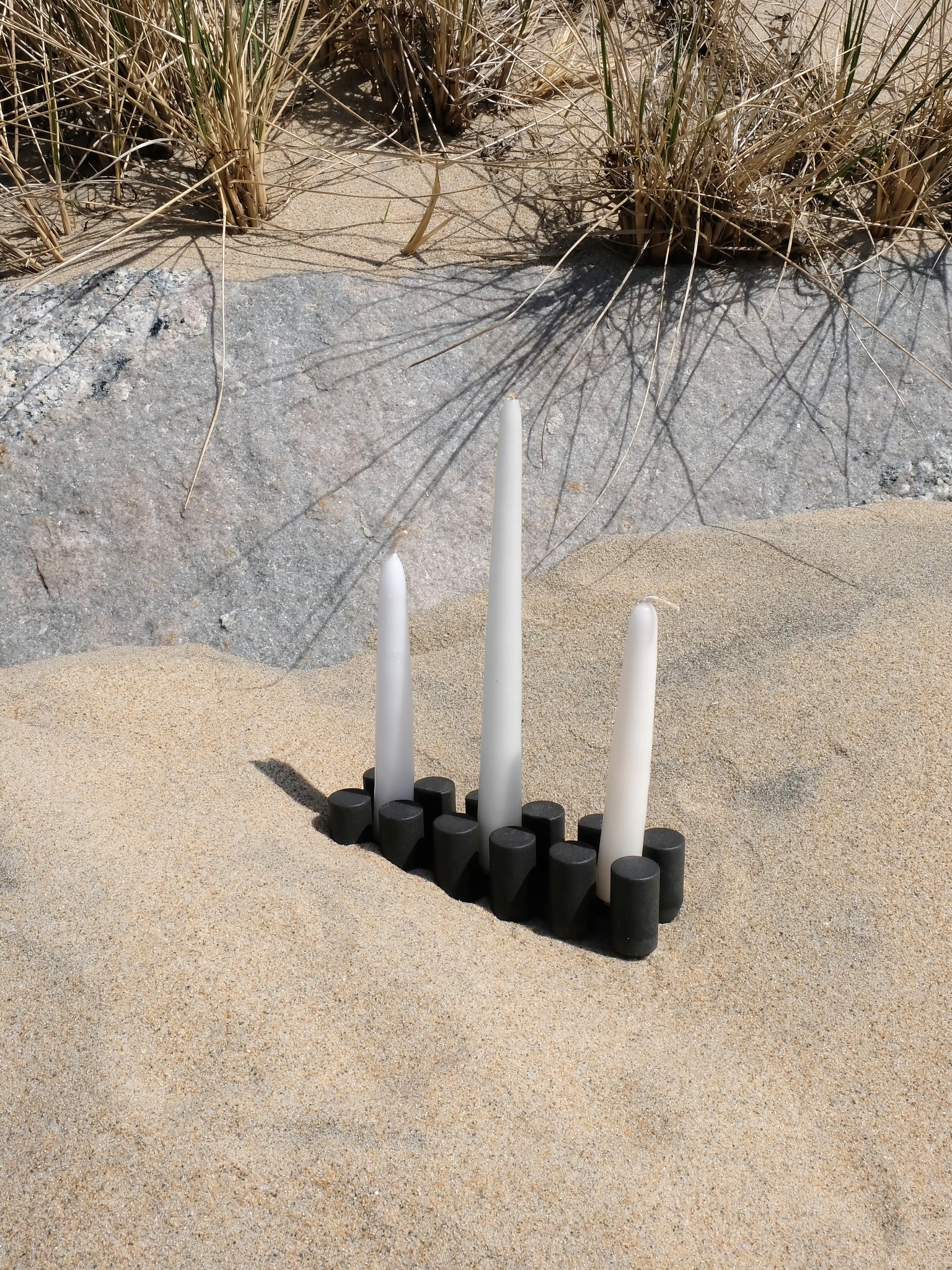 Large Black Sand Candle Holder